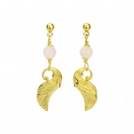 ROOSA KVARTS kõrvarõngad sulega (ülekullatud hõbe)