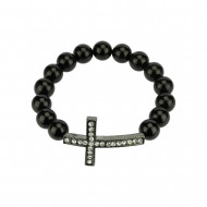 ЧЁРНЫЙ ОБСИДИАН браслет с крестом (жемчуг 10 мм)