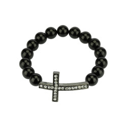 MUST OBSIDIAAN käekett ristiga (pärl 10 mm)