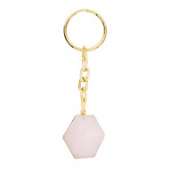 ROOSA KVARTS võtmehoidja kuusnurk kuldne