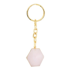 ROOSA KVARTS võtmehoidja kuusnurk kuldne