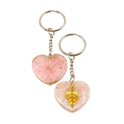 ROOSA KVARTS võtmehoidja süda lehega