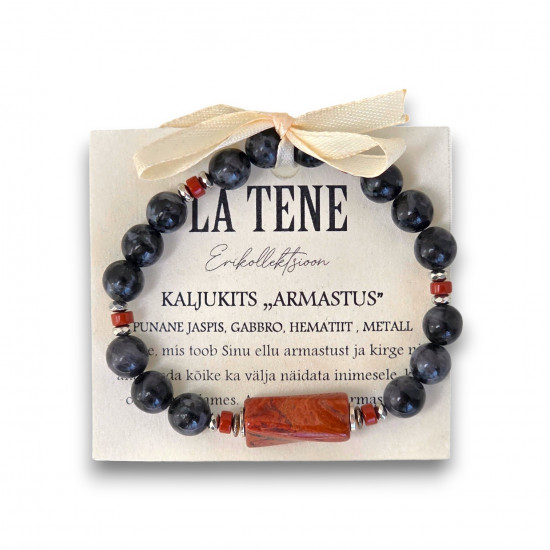 La Tene Kaljukits käekett "Armastus" – Väeehe Punase Jaspise ja Hematiidiga Käekett Kaljukits "Armastus" – Punane Jaspis, Gabbro ja Hematiit