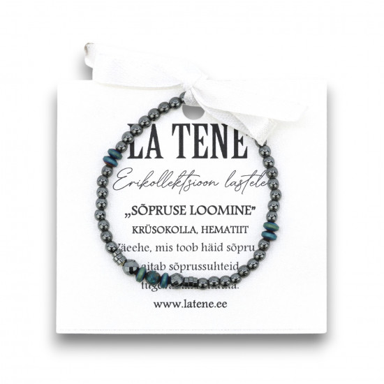 La Tene laste käekett "Sõpruse loomine" – Krüsokolla & Hematiit Laste käekett sõpruse loomine
