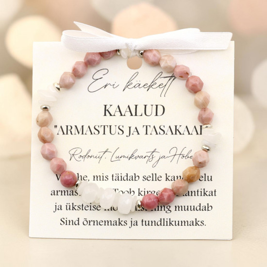 LA TENE käekett KAALUD armastus ja tasakaal rodoniidi ning lumikvartsiga