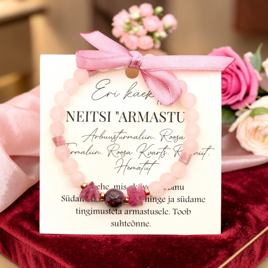 Neitsi “ARMASTUS” käekett arbuusturmaliini ja roosa kvartsiga | LA TENE erikollektsioon