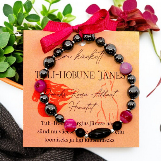 LA TENE TULI-HOBUNE „KOER“ käekett Oonüksi, Roosa Ahhaadi ja Hematiidiga