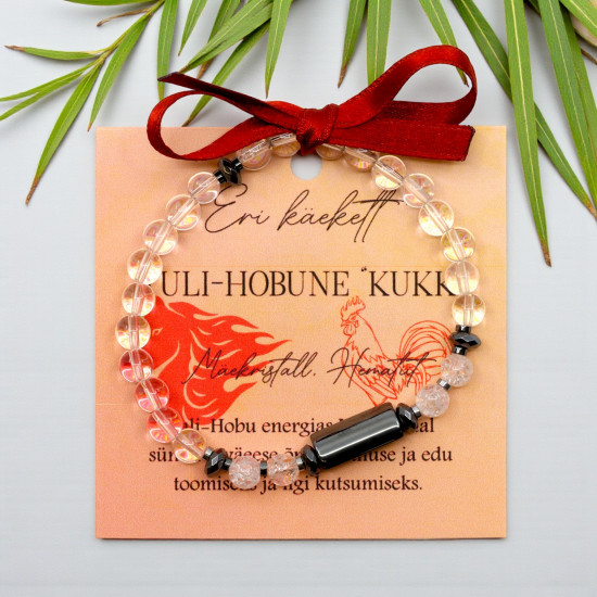 LA TENE TULI-HOBUNE „KUKK“ käekett Hematiidi ja Mäekristalliga