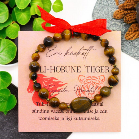 LA TENE TULI-HOBUNE „TIIGER“ käekett Tiigrisilma ja Hematiidiga