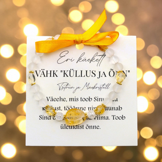 LA TENE erikollektsiooni Vähk käekett tsitriinist ja mäekristallist pärlitega, kullatud hõbedast detailidega