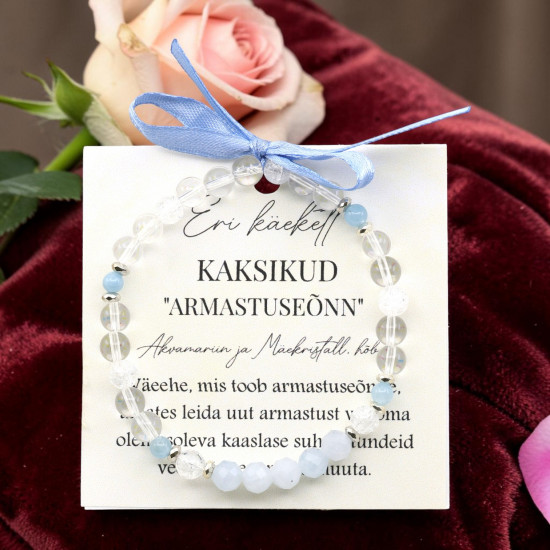 Kaksikute käekett akvamariinist ja mäekristallist LA TENE erikollektsioon väeehe armastuseõnneks