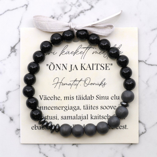 LA TENE meeste väeehe „ÕNN ja KAITSE“ Hematiidi ja Oonüksi käekett