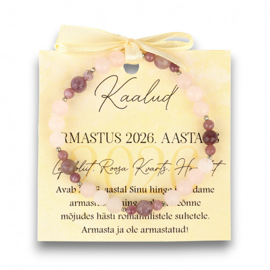 "LA TENE käekett KAALUD Armastus 2026 Lepidoliit Roosa Kvarts Hematiit"