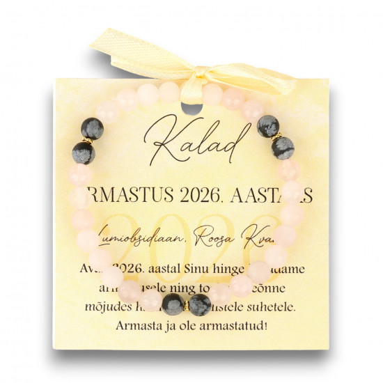 "LA TENE käekett KALAD Armastus 2026 Lumiobsidiaan, Roosa Kvarts"