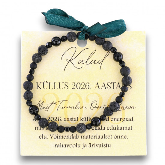 "LA TENE käekett KALAD Küllus 2026 Must Turmaliin, Oonüks, Laava"