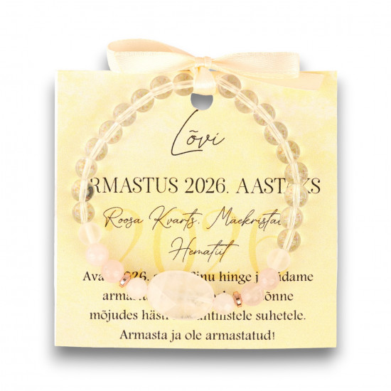 "LA TENE käekett LÕVI Armastus 2026 Roosa Kvarts, Mäekristall, Hematiit"