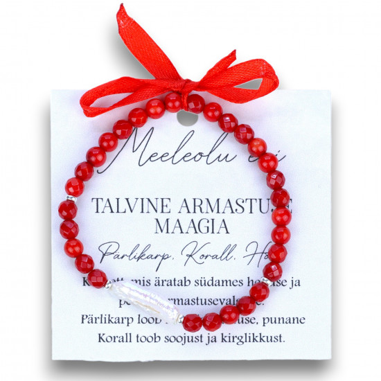 LA TENE meeleolu eri käekett Talvine armastuse maagia - Armastust toetav kristallkäekett Pärlikarp Korall