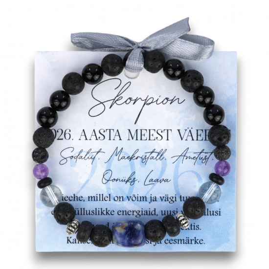 Käekett Skorpion 2026 aasta – Sodaliit, Mäekristall, Ametüst, Oonüks, Laava