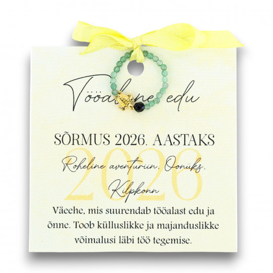 "LA TENE sõrmus tööalane edu 2026 Roheline Aventuriin, Oonüks ja metallist kilpkonn"