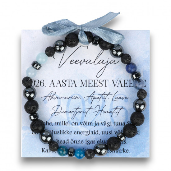 Käekett Veevalaja 2026 aasta – Akvamariin, Apatiit, Laava, Dumortjeriit, Hematiit