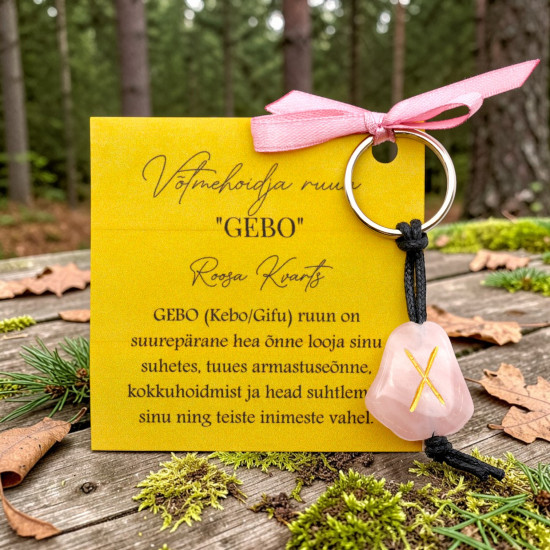 Kristallvõtmehoidja roosa kvartsist, mis sümboliseerib armastust ja suhete tasakaalu