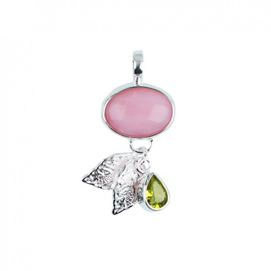 PINK OPAL and PERIDOT pendant with leaves (silver 925) JEWELLERY PINK OPAL and PERIDOT pendant with leaves (silver 925) JEWELLERY