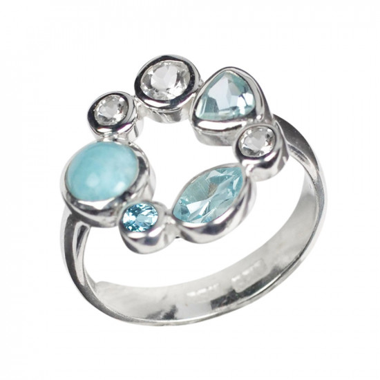 LARIMAR, HÕBETOPAAS ja SININE TOPAAS sõrmus (hõbe 925) LARIMAR, HÕBETOPAAS ja SININE TOPAAS sõrmus (hõbe 925)