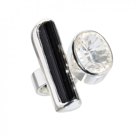 BLACK TOURMALINE and ROCK CRYSTAL ring (silver 925) JEWELRY BLACK TOURMALINE and ROCK CRYSTAL ring (silver 925) JEWELRY