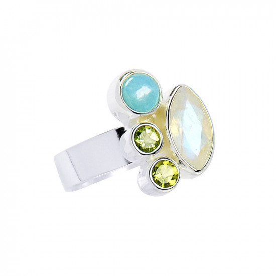 RAINBOW MOONSTONE, LARIMAR AND PERIDOT ring (silver 925) RAINBOW MOONSTONE, LARIMAR AND PERIDOT ring (silver 925)