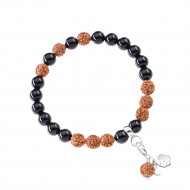 MUST TURMALIIN, RUDRAKSHA, OM SÜMBOL käekett (hõbe 925) 