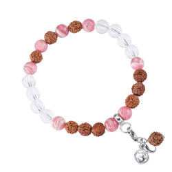 RODOKROSIIT, MÄEKRISTALL, RUDRAKSHA, OM SÜMBOL käekett (hõbe 925) RODOKROSIIT, MÄEKRISTALL, RUDRAKSHA, OM SÜMBOL käekett (hõbe 925)
