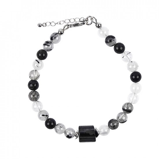 TOURMALATED QUARTZ and BLACK TOURMALINE bracelet (silver 925) TOURMALATED QUARTZ and BLACK TOURMALINE bracelet (silver 925)
