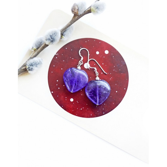 AMETHYST earrings heart drop (silver 925) JEWELRY AMETHYST earrings heart drop (silver 925) JEWELRY