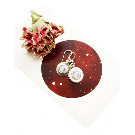 RAINBOW MOONSTONE earrings flatstone round (silver 925) JEWELRY RAINBOW MOONSTONE earrings flatstone round (silver 925) JEWELRY