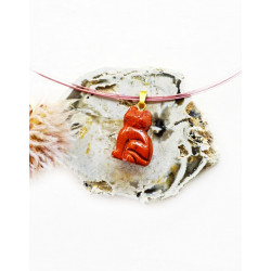 КРАСНАЯ ЯШМА кулон кошка (металл)