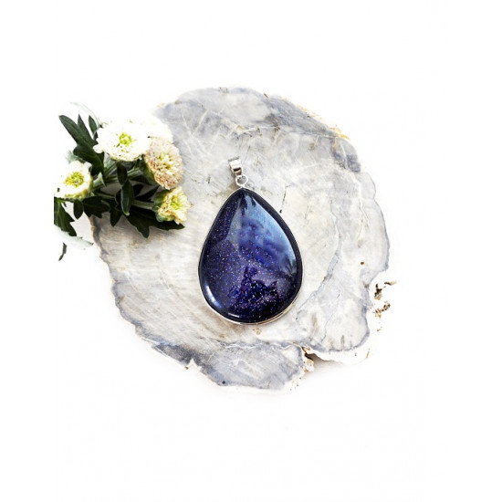 BLUE GOLDSTONE pendant teardrop (metal rim) JEWELRY BLUE GOLDSTONE pendant teardrop (metal rim) JEWELRY