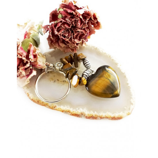 TIGER'S EYE keychain heart chips MAGICAL TOOLS TIGER'S EYE keychain heart chips MAGICAL TOOLS